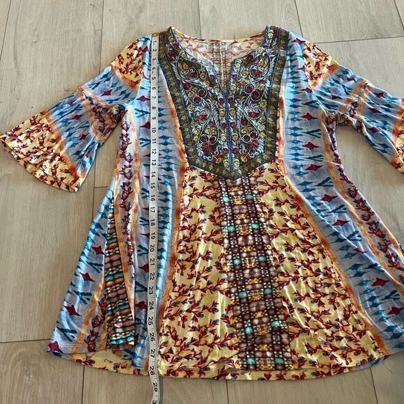 Soft Surrounding Fifi Embroidered Floral Tunic Top Colorful Bell Sleeve size L - Picture 3 of 9